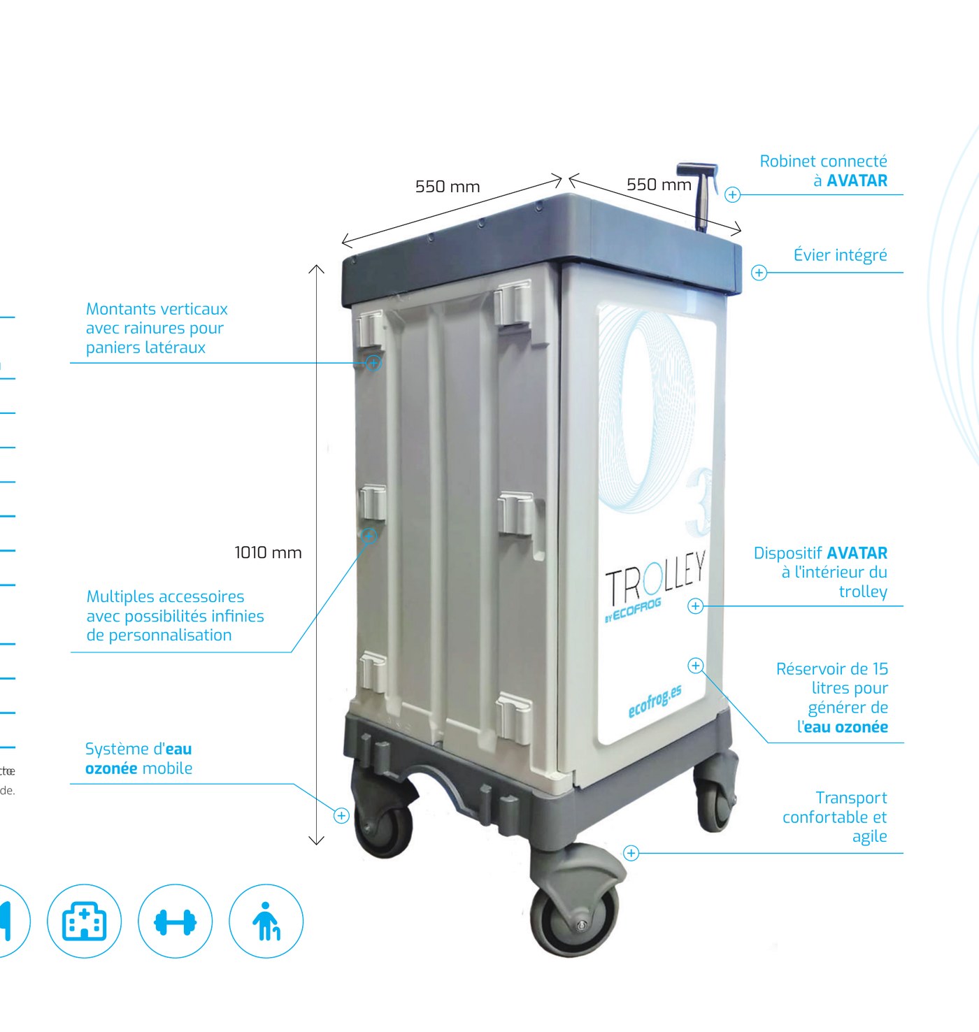Schéma technique du TROLLEY by EcoFrog avec dimensions